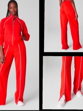 SPANX Orange Wide-Leg Track Pants with White Contrast Seam Sz Large